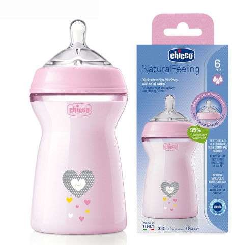 CHICCO Biberon Natural Feeling en Plastique 330ml 6m+